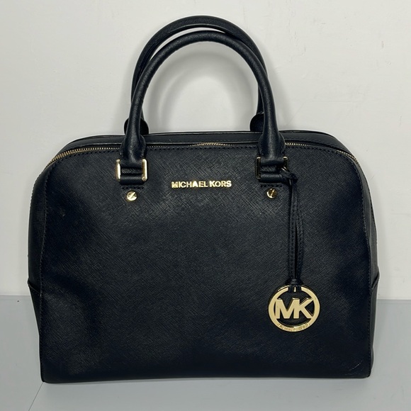 Michael Kors Handbags - Michael Kors Satchel Black Saffiano Leather Bag, Cindy Large Dome - EUC